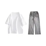 Белый Moon+Ожерелье+Рваные Джинсы