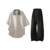 Бежевый абрикосовый топ + черные штаны