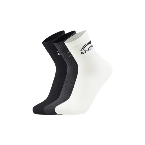LINING Sports Life Collection 3 шт Белый + Угольный Дымчато-серый + Черный Унисекс MID Носки до икры