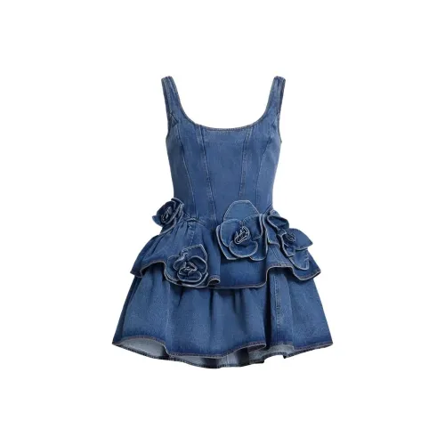 Leather Cat Blue Женские Короткие Платья с Рукавами