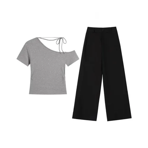MARIE·COCO Серый топ + Брюки Женские Повседневные костюмы