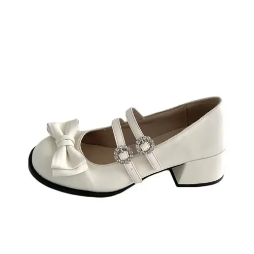 CPXO Грубый каблук Туфли Мэри Джейн Женские Экрю