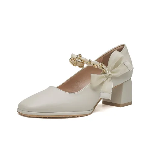 JEPSEN Грубый каблук Туфли Мэри Джейн Женские Абрикос