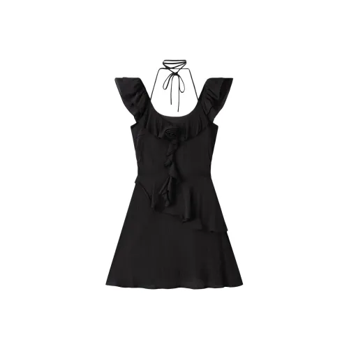 RUXU Черный, с Шея Decor LINING Женские Короткие Платья с Рукавами