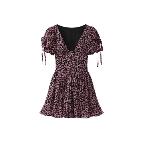 SEAR OFFICIAL Фиолетовые Женские Короткие Платья с Рукавами