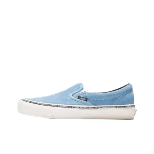 Stussy x Vans Classic Slip-On Устойчивые к истиранию Низкие Кроссовки для скейтбординга Мужские Синие Белые