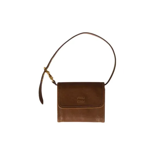 MIU MIU Напп Кожа Сумка через плечо Кошелек Женский Коричневый