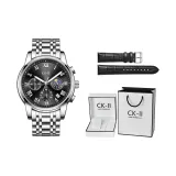 Серебряный корпус с черным циферблатом, серебряный стальной браслет-ремень, набор одежды