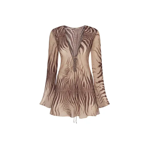 SKIMS x Roberto Cavalli SS25 Длинный рукав Мини платье Длинный рукав платье Женское