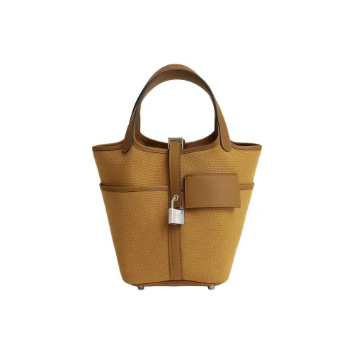 HERMES Picotin Lock Goeland Холст Swift Телячья кожа Корзинка-сумка Сумка Женская Песочный желтый Бумага