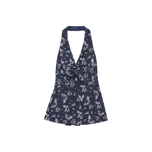 Devanro Бело-синие цветочные женские майки