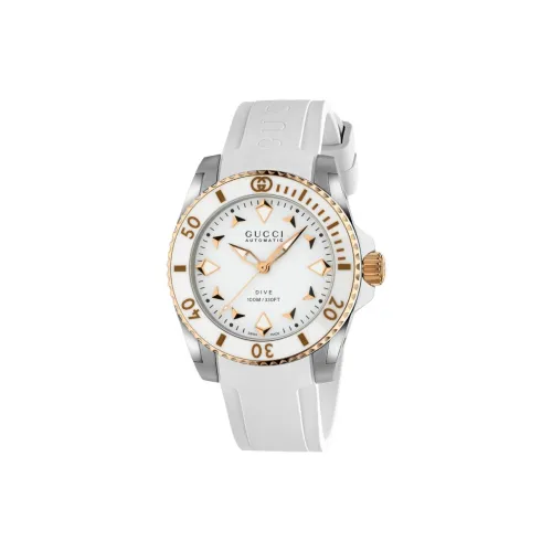 GUCCI Dive Collection Women's Watch Автоматический Механический Механизм Резиновый Ремешок 36 мм Белый Циферблат