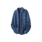 [100% cotton, свободный крой, дышащий] Средний синий (синий, серый, ярлык, логотип на груди)