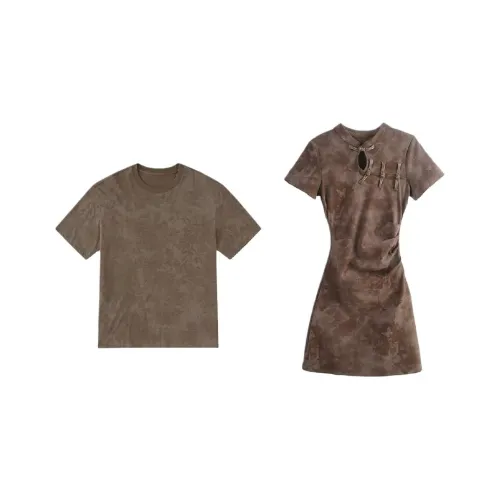 QYPRF Одежда для пары Женское платье / Мужская короткая футболка Женские парные комплекты