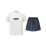 Белый Фотиния Серый Топ + Синие Серые Шорты