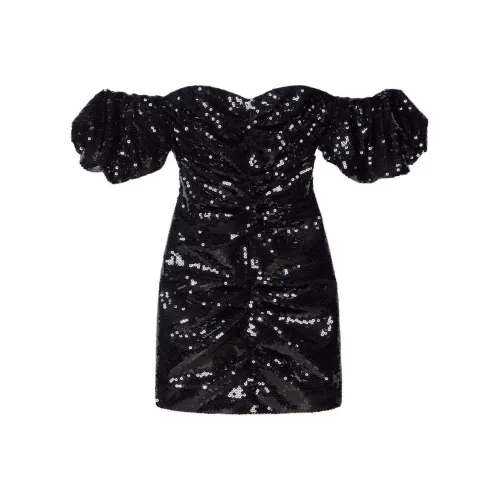 Celine Bright Black Женские Короткие Платья с Рукавами