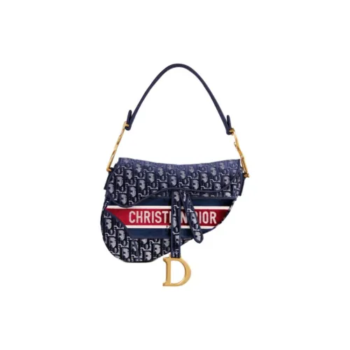 DIOR Седло Бархат Седло Сумка Сумка на одно плечо Женская Синяя