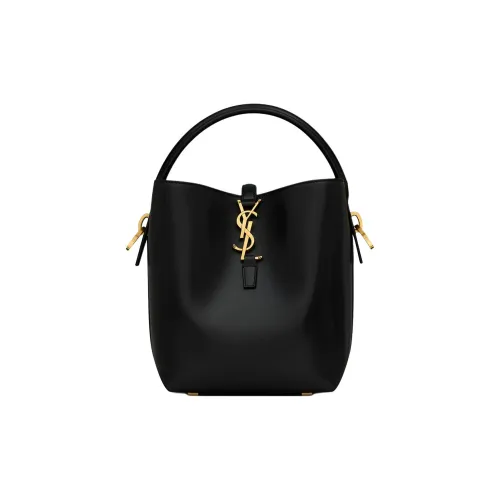 SAINT LAURENT Блестящая сумка из коровьей кожи ведрообразной формы сумка через плечо маленькая сумка черная женская