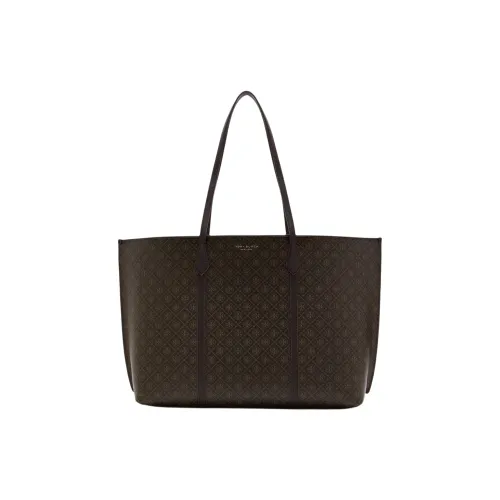 TORY BURCH Perry Покрытый холст Тоут Сумка Сумка для покупок Сумка на плечо Женская Темно-коричневая