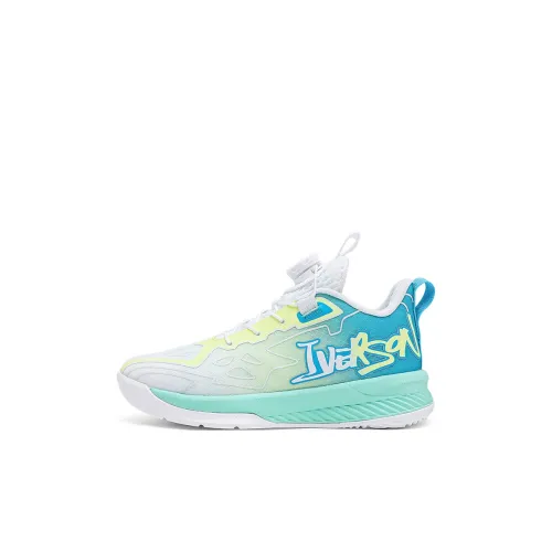 IVERSON Детские баскетбольные кроссовки Low Top Lime Cream Blue White Kids