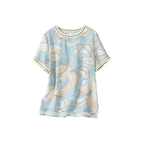 JINJU Синяя Основа Лист Женская Рубашка T