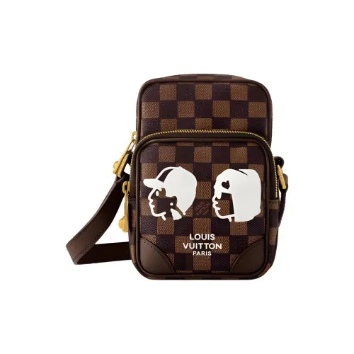LOUIS VUITTON Nigo Collaboration Amazone Damier Friendship Покрытый холст Сумка через плечо Сумка на плечо Мужская Коричневая