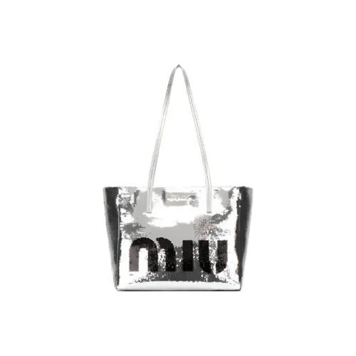 MIU MIU Блестки с кожаными вставками Тоут Сумка Сумка для покупок Сумка Women's Silver