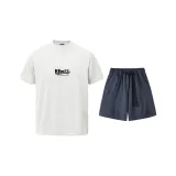 Белый Фотиния Серый Топ + Синие Серые Шорты