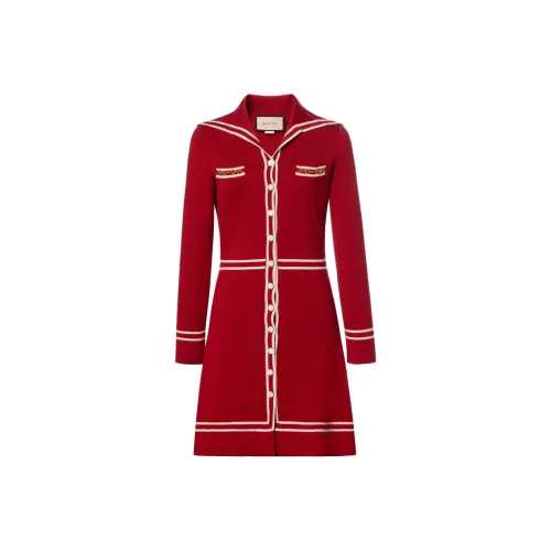 GUCCI Длинное платье с длинными рукавами женское красное