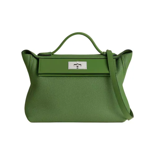 HERMES 24 24 Коровья кожа Togo с Swift Телячья кожа Одно плечо Сумка Женские Шелк Сине-зеленый