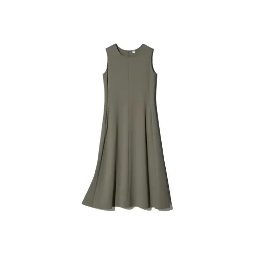 UNIQLO Без рукавов Платье Женское Оливково-зеленый