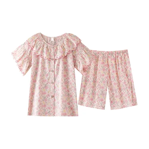 ZumashL S85189# Короткий рукав Шорты Беллфлауэр Розовый Молочно-чайный Основа Женские Пижамные комплекты