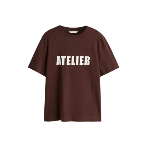 H&M Темно-кофейный/Белый Женские Футболки