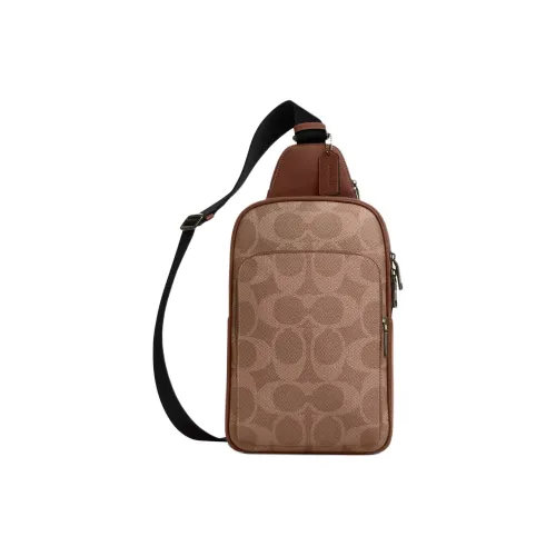 COACH Ethan Покрытый холст Sling Сумка Маленькая Мужская Коричневая