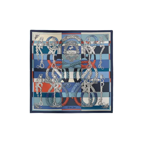 HERMES Шелковые шарфы Унисекс Синий