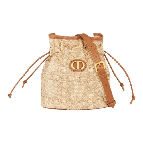 DIOR Miss Caro Корова Кожа Ведрообразная Сумка Плечевая Сумка Мини Женская Бежевая и Оранжевая