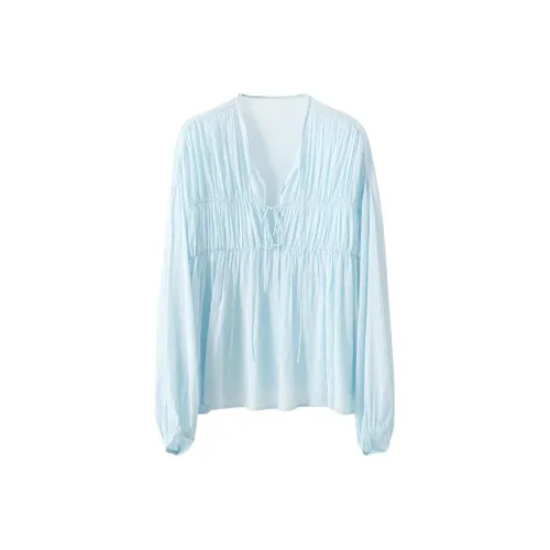 Musewave Mushiwei [Удобный Channel] Французский Богемный стиль Кружево Вверх Складки Рубашка Женские