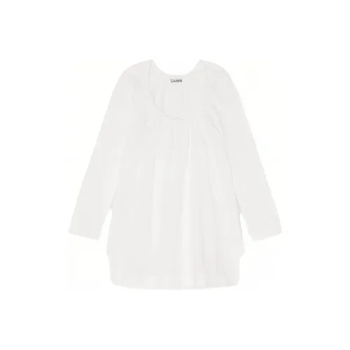 GANNI Bright Pure White Женские Длинные Рукава Платья