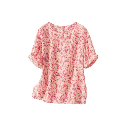 JINJU Фуксия Цветочный Женские Т-рубашки