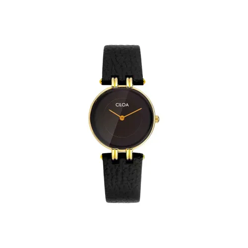 CILOA Кварцевый механизм кожаный ремешок часы женские черный циферблат