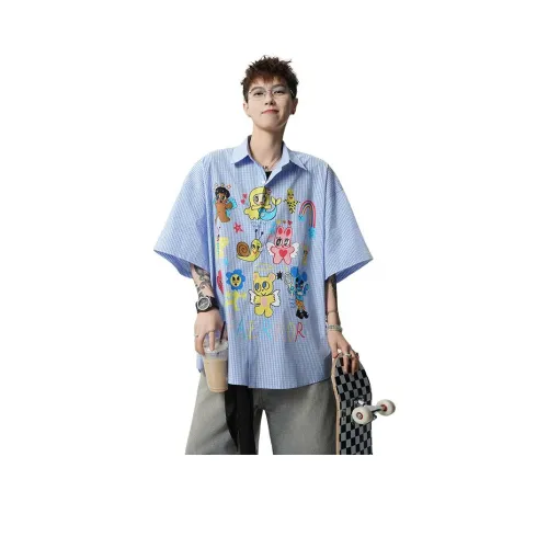 JEFF BANKS Светло-синий Клетчатый Рубашка Унисекс