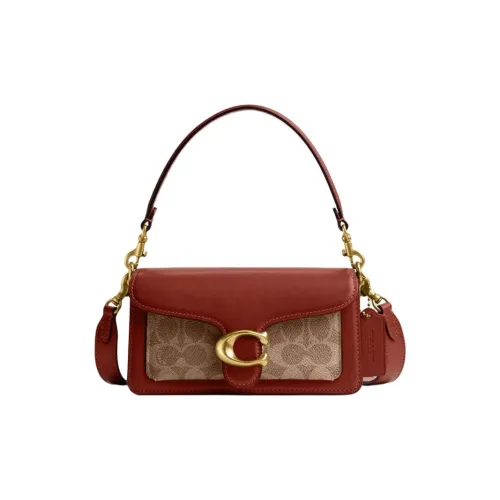 COACH Tabby Покрытый холст с телячьей кожей Сумка Сумка через плечо Сумка через плечо Маленькая Женская Коричневая и Ржавая