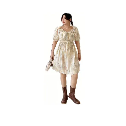 Jinggu Женские Платья с Коротким Рукавом