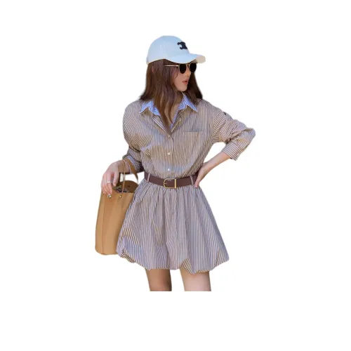 NANING9 Длинное платье с длинными рукавами женское кофейного цвета