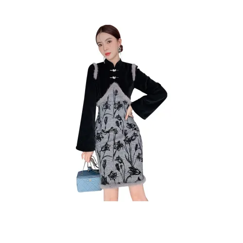 JK JS A Линия Юбка Короткое Платье Зимнее Черное