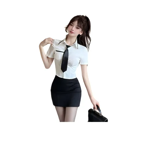 DGMZ Белая рубашка Галстук Черная юбка Одежда Комплекты Женская униформа