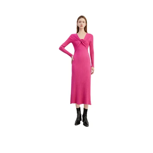 DPLAY Длинное платье с длинными рукавами женское Barbie фуксия