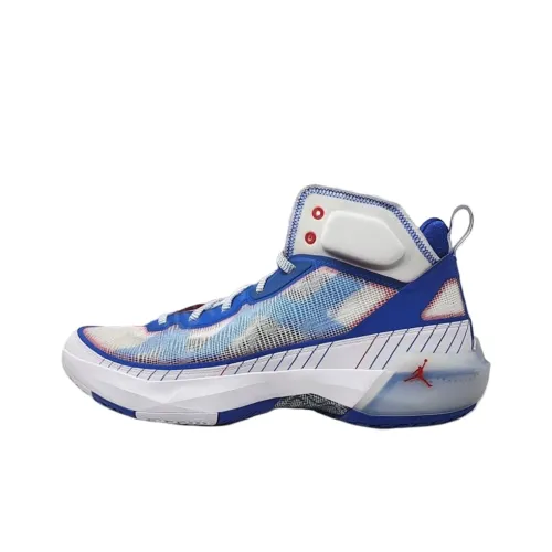 Jordan Air Джордан 37 Устойчивые к истиранию Высокие Баскетбольные Кроссовки Унисекс Белый Синий