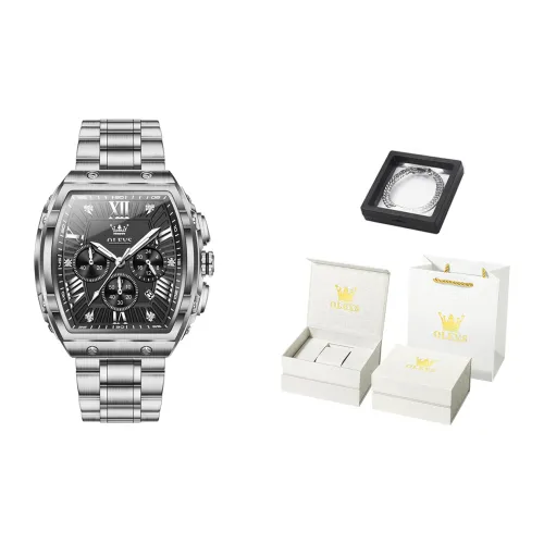 OLEVS Кварцевый механизм ремешок из нержавеющей стали мужские часы черный циферблат