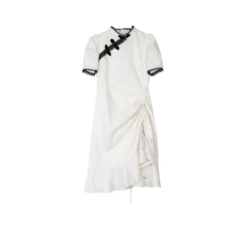 Leather Cat A Линия Юбка Платье Белый